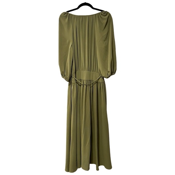 ZIMMERMANN  Bow-detailed Twill Midi Dress in Army Green Sz M - Picture 3 of 8